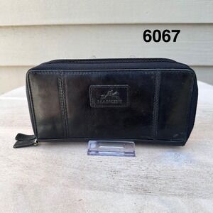 Mancini Black Leather Double Zip Around Accordion Clutch Wallet 7.5x4.25
